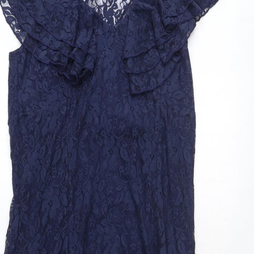 Glamorosa Womens Blue Floral Polyamide Trapeze & Swing Size 14 V-Neck Pullover