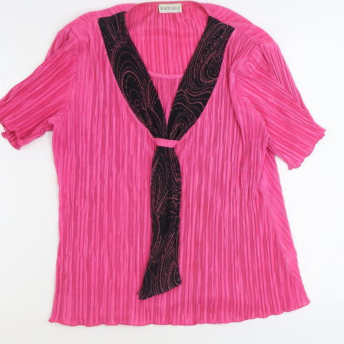 Kate Lilly Womens Pink Geometric Polyester Basic Blouse Size 16 Round Neck