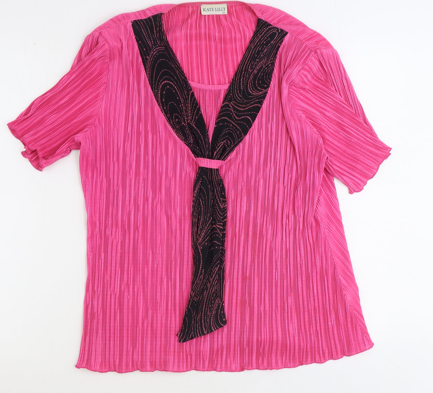 Kate Lilly Womens Pink Geometric Polyester Basic Blouse Size 16 Round Neck