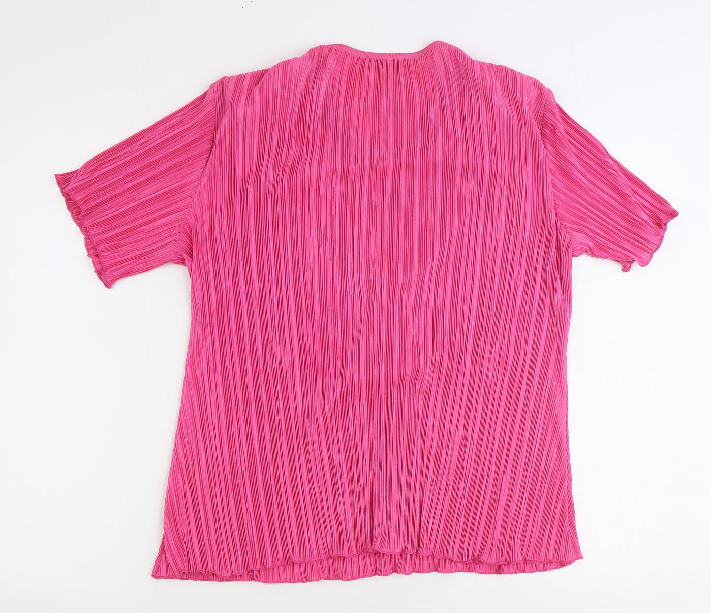 Kate Lilly Womens Pink Geometric Polyester Basic Blouse Size 16 Round Neck