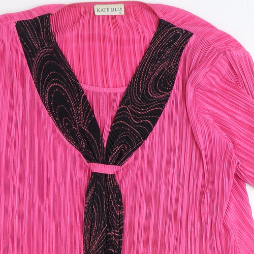 Kate Lilly Womens Pink Geometric Polyester Basic Blouse Size 16 Round Neck