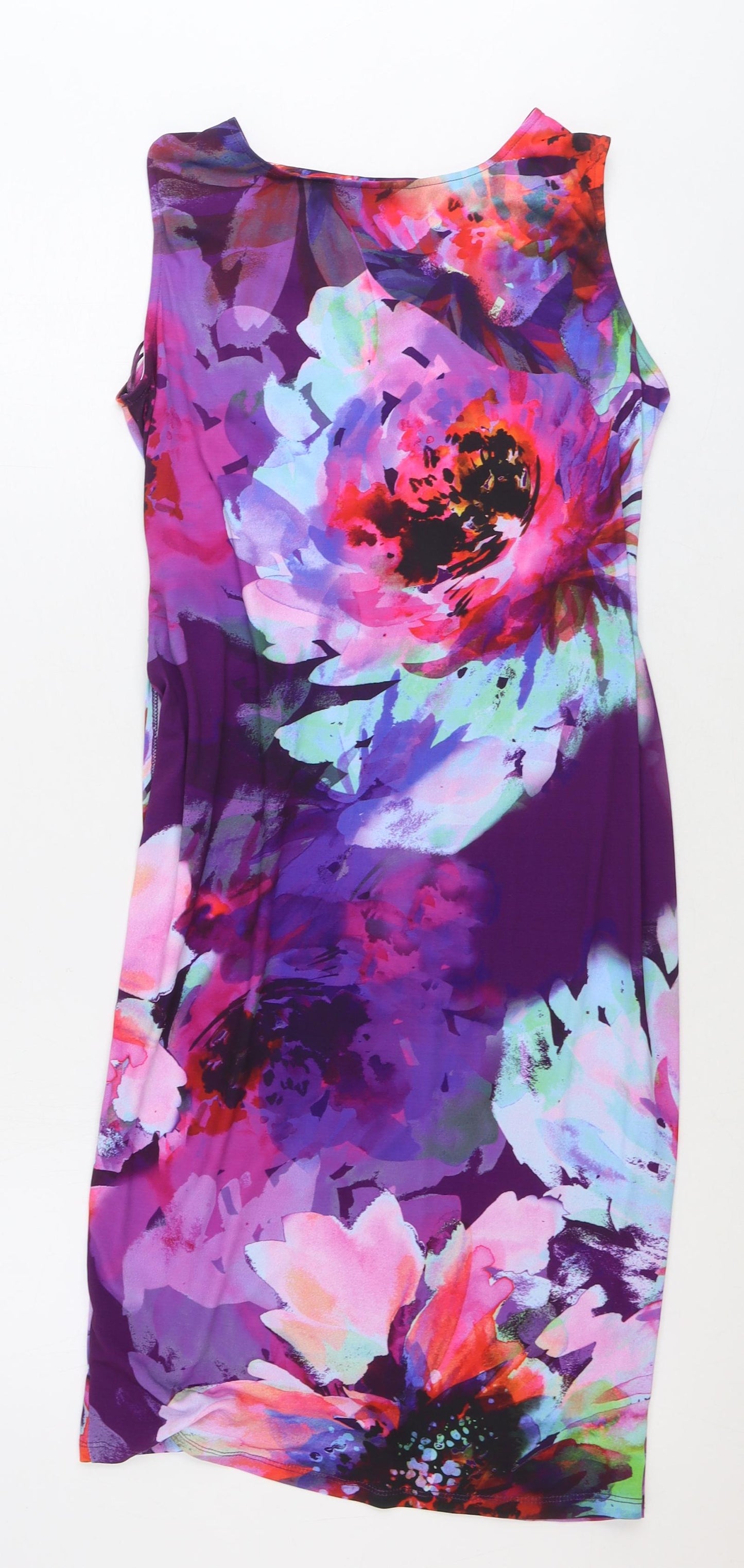 M&Co Womens Multicoloured Floral Polyester A-Line Size 10 V-Neck
