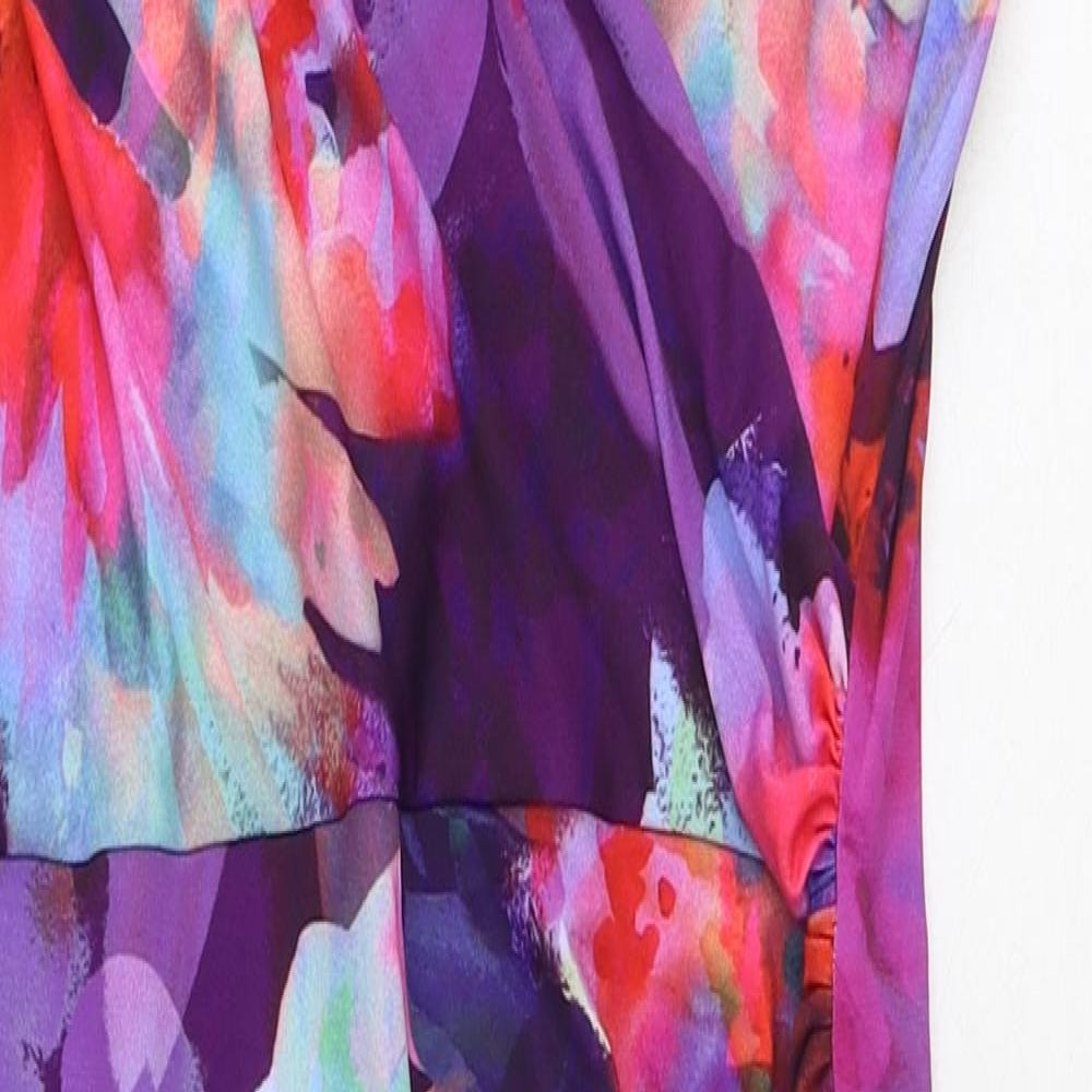 M&Co Womens Multicoloured Floral Polyester A-Line Size 10 V-Neck