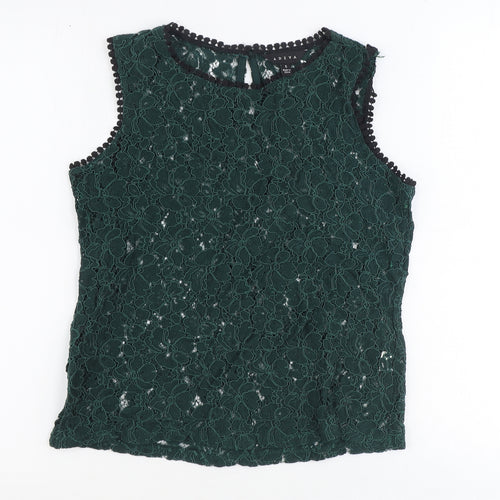 Adiva Womens Green Geometric Cotton Basic Tank Size S Round Neck