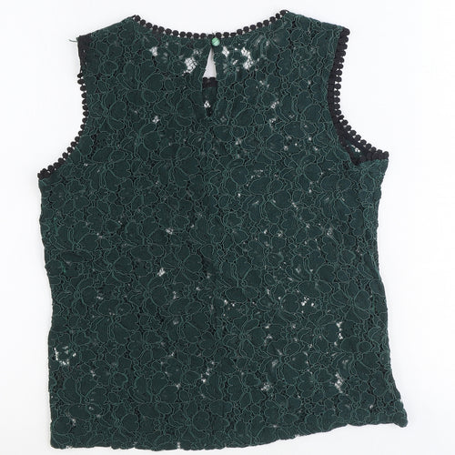 Adiva Womens Green Geometric Cotton Basic Tank Size S Round Neck