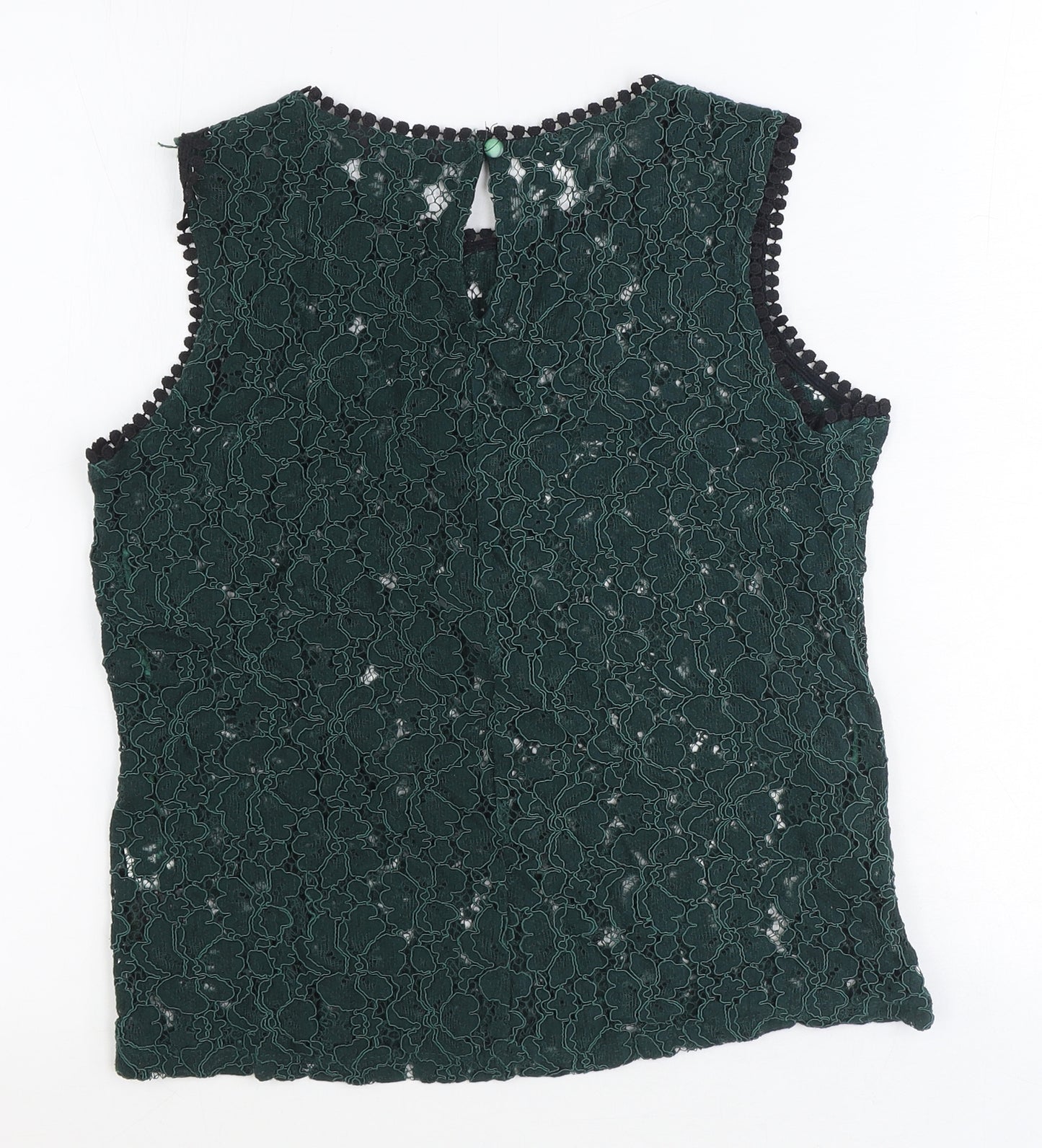 Adiva Womens Green Geometric Cotton Basic Tank Size S Round Neck