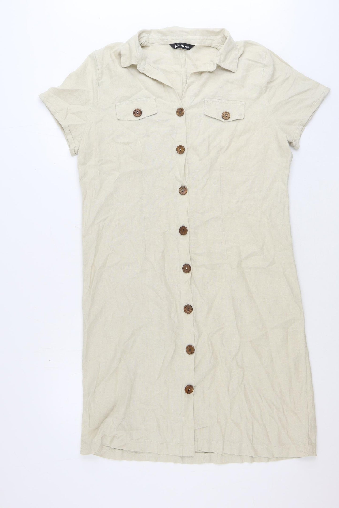 Kaleidoscope Womens Beige Linen Shirt Dress Size 12 Collared Button