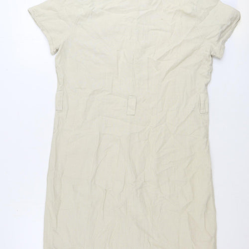 Kaleidoscope Womens Beige Linen Shirt Dress Size 12 Collared Button