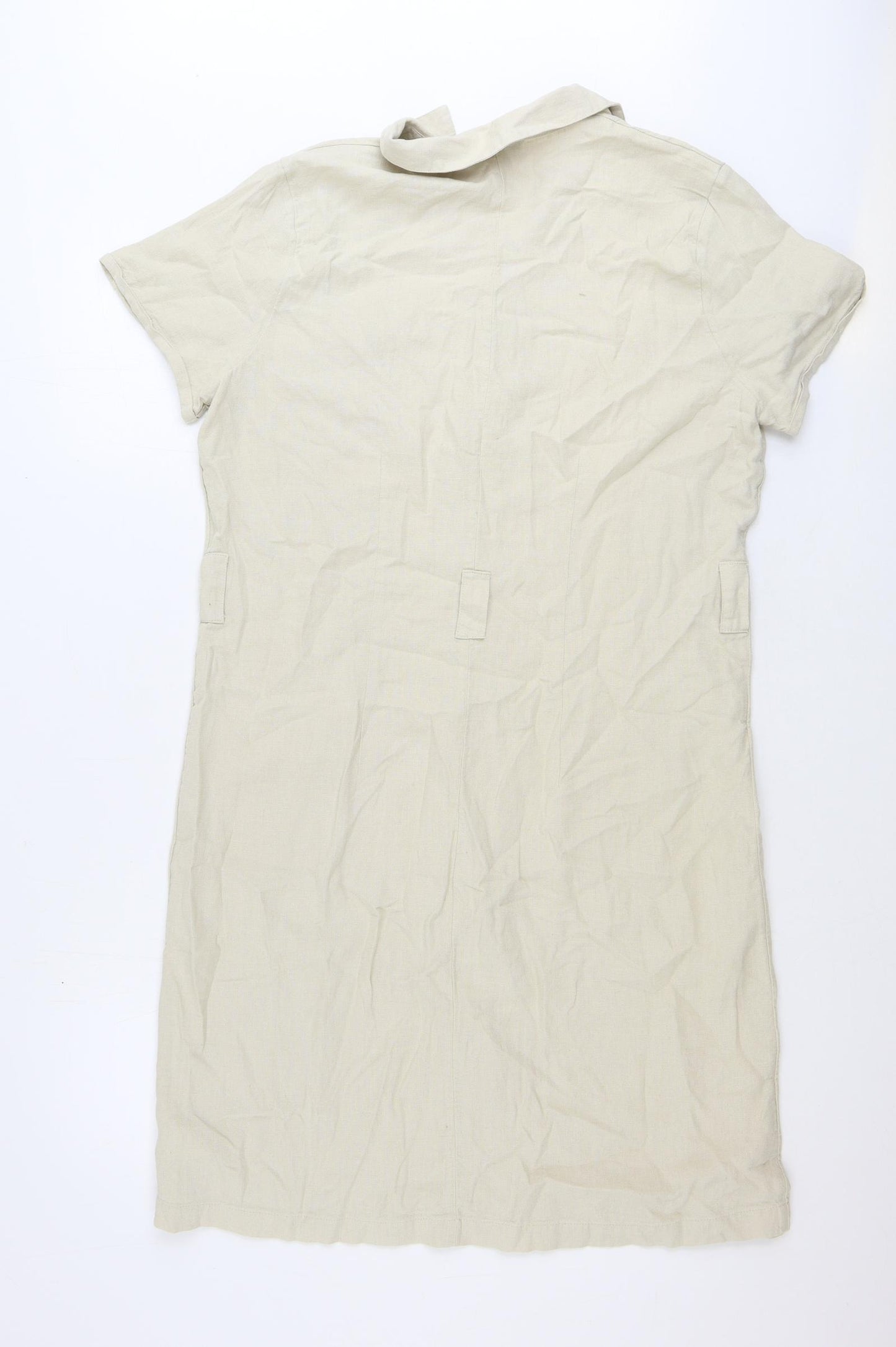 Kaleidoscope Womens Beige Linen Shirt Dress Size 12 Collared Button