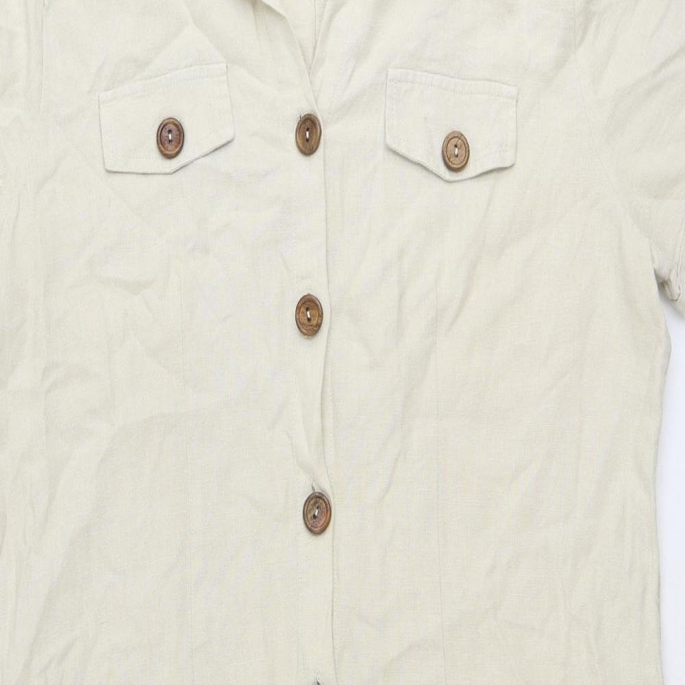 Kaleidoscope Womens Beige Linen Shirt Dress Size 12 Collared Button