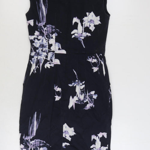 French Connection Womens Blue Floral Cotton A-Line Size 6 V-Neck Zip
