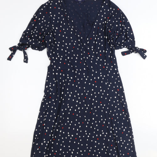 NEXT Womens Blue Polka Dot Viscose A-Line Size 10 V-Neck Pullover
