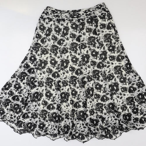 Roman Womens Black Floral Polyester Swing Skirt Size 12 Zip