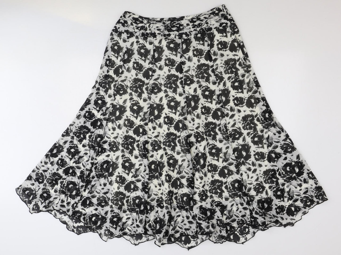 Roman Womens Black Floral Polyester Swing Skirt Size 12 Zip