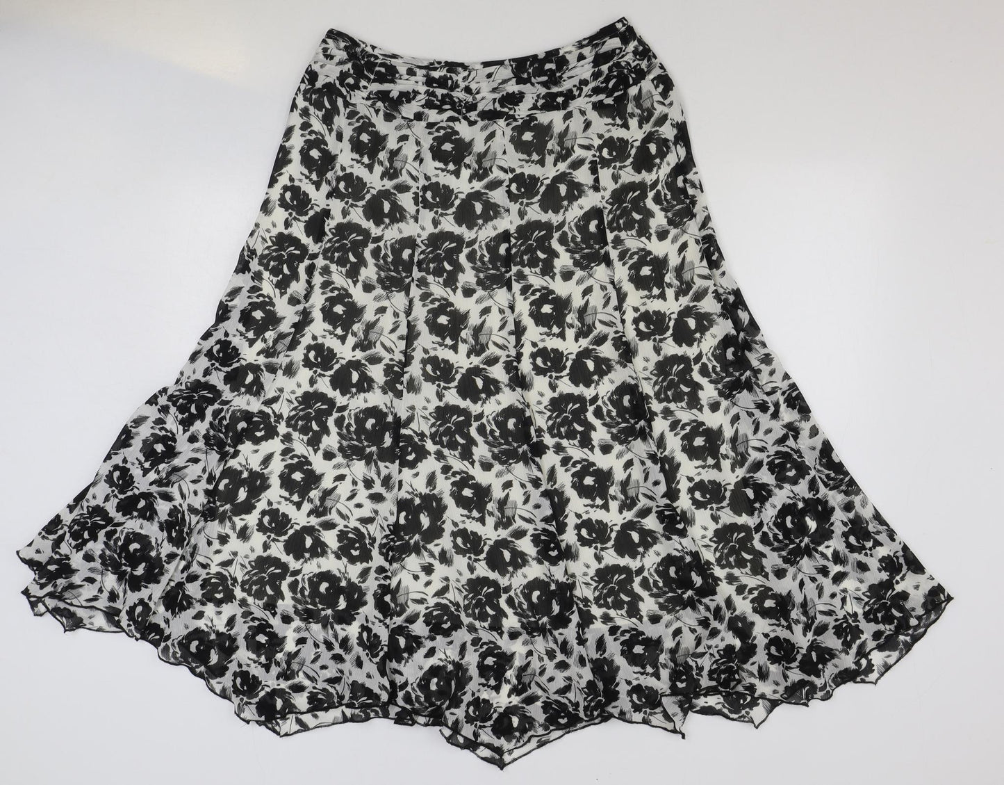 Roman Womens Black Floral Polyester Swing Skirt Size 12 Zip