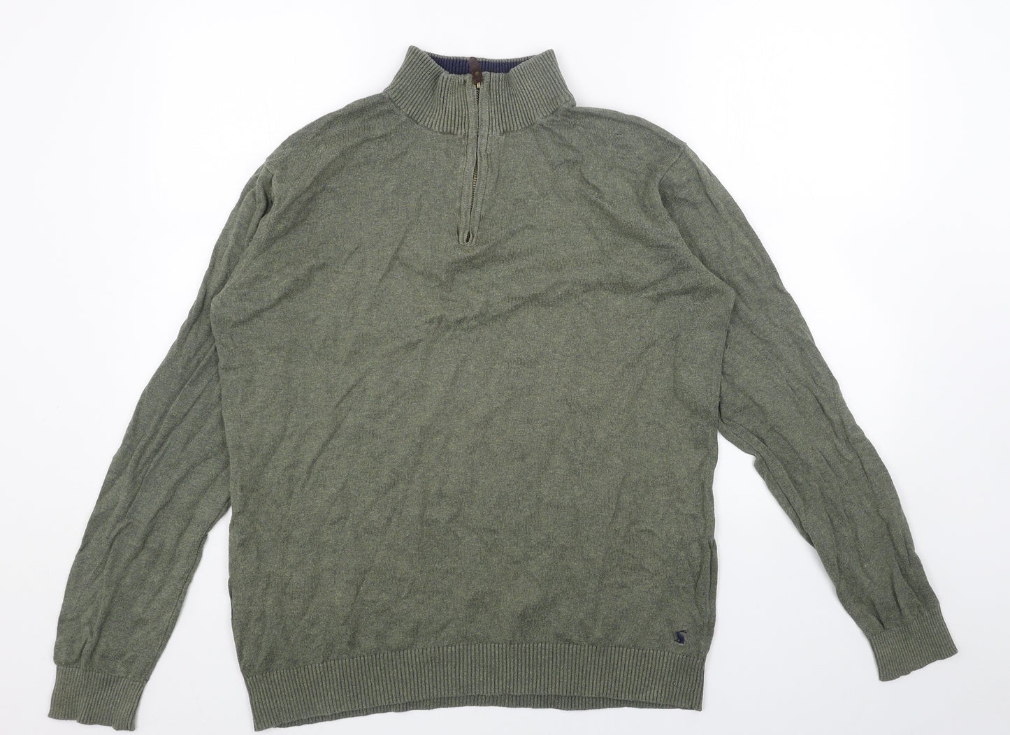 Joules Mens Green High Neck Cotton Pullover Jumper Size M Long Sleeve