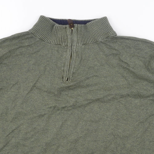 Joules Mens Green High Neck Cotton Pullover Jumper Size M Long Sleeve
