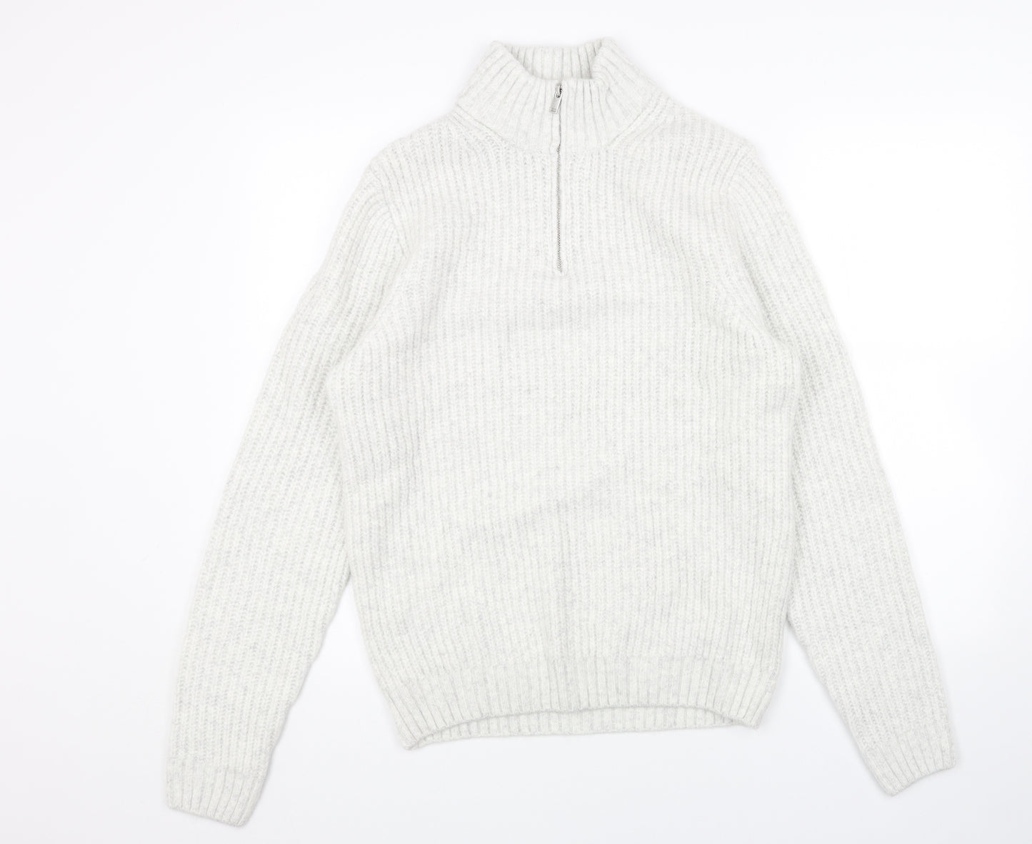 Marks and Spencer Mens Grey High Neck Acrylic Pullover Jumper Size S Long Sleeve