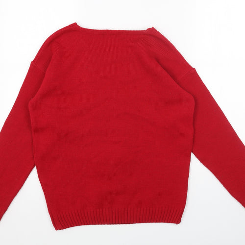 Pura Moda Womens Red Boat Neck Acrylic Pullover Jumper Size S - Reindeer
