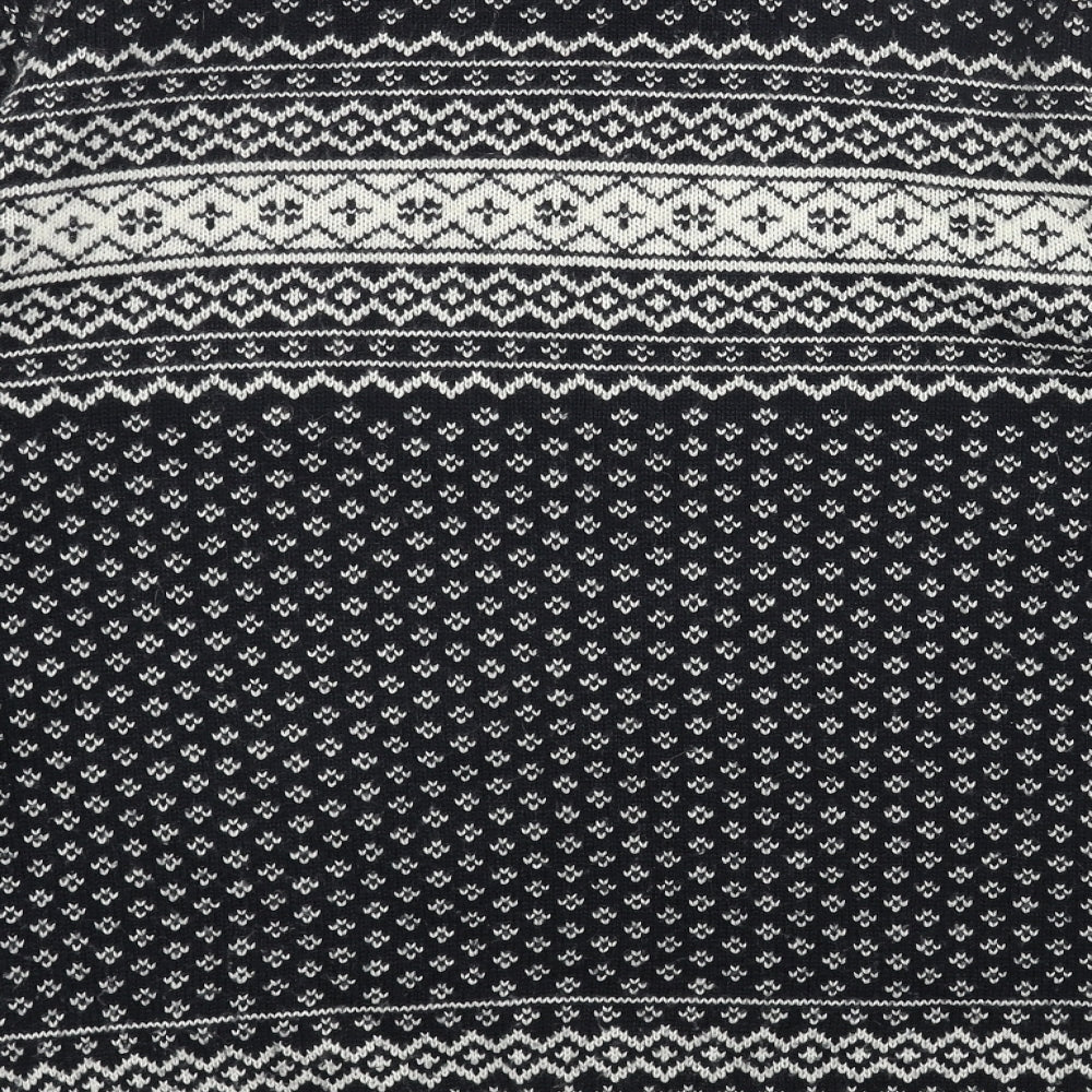 NEXT Mens Black Round Neck Fair Isle Acrylic Pullover Jumper Size XL Long Sleeve