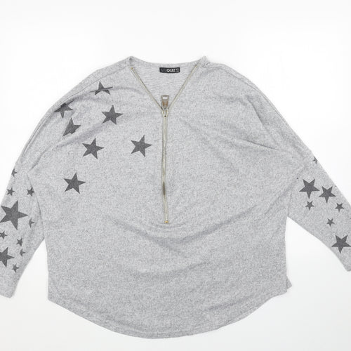 Quiz Womens Grey V-Neck Geometric Acrylic Pullover Jumper Size 14 - Stars Batwing