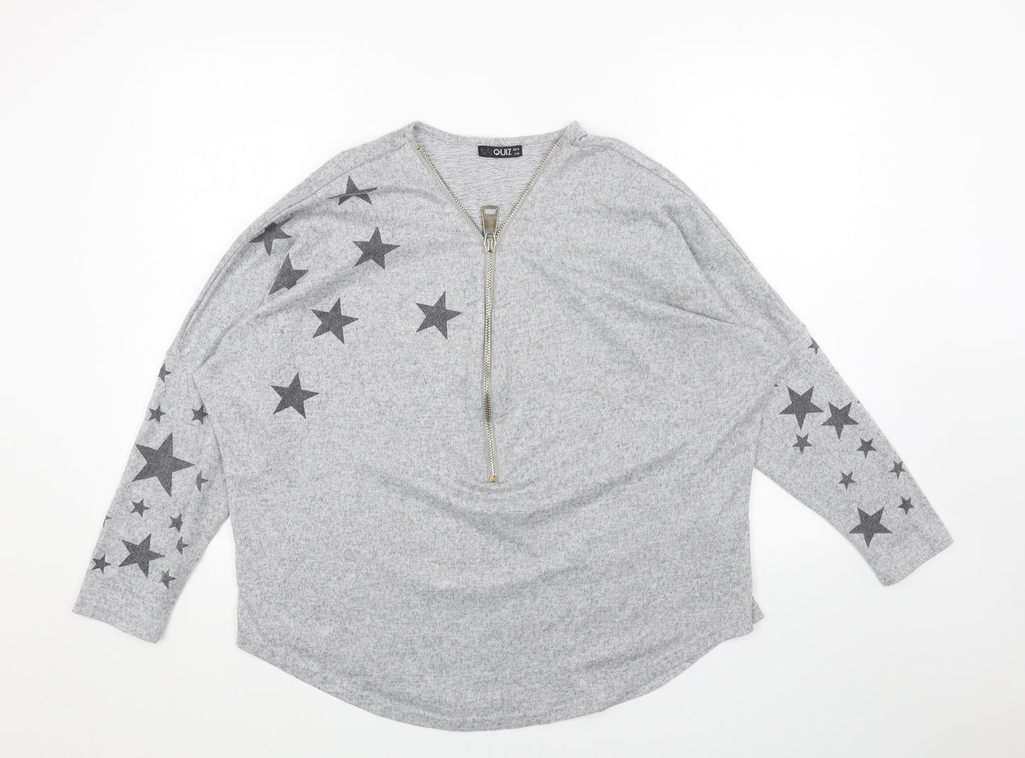 Quiz Womens Grey V-Neck Geometric Acrylic Pullover Jumper Size 14 - Stars Batwing