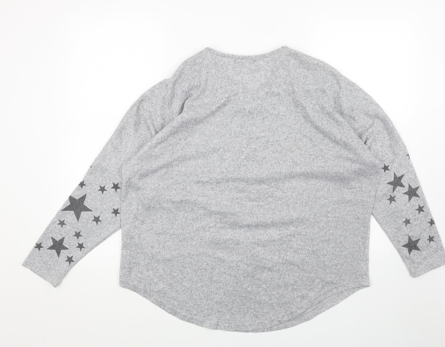 Quiz Womens Grey V-Neck Geometric Acrylic Pullover Jumper Size 14 - Stars Batwing