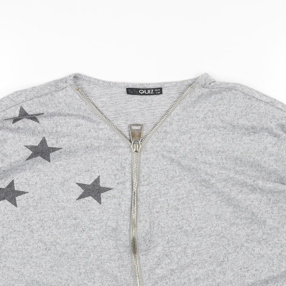 Quiz Womens Grey V-Neck Geometric Acrylic Pullover Jumper Size 14 - Stars Batwing