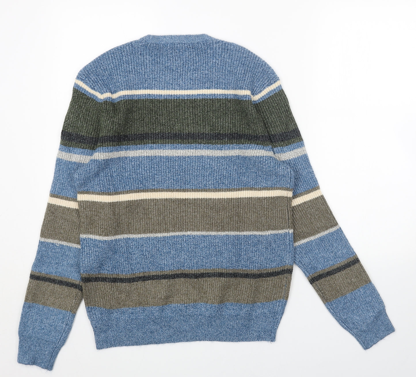 Marks and Spencer Womens Blue Round Neck Striped Acrylic Pullover Jumper Size S