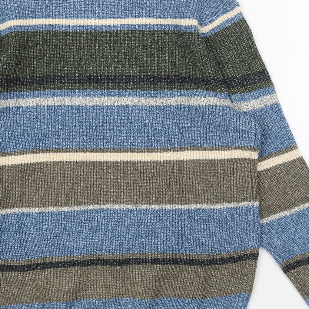 Marks and Spencer Womens Blue Round Neck Striped Acrylic Pullover Jumper Size S