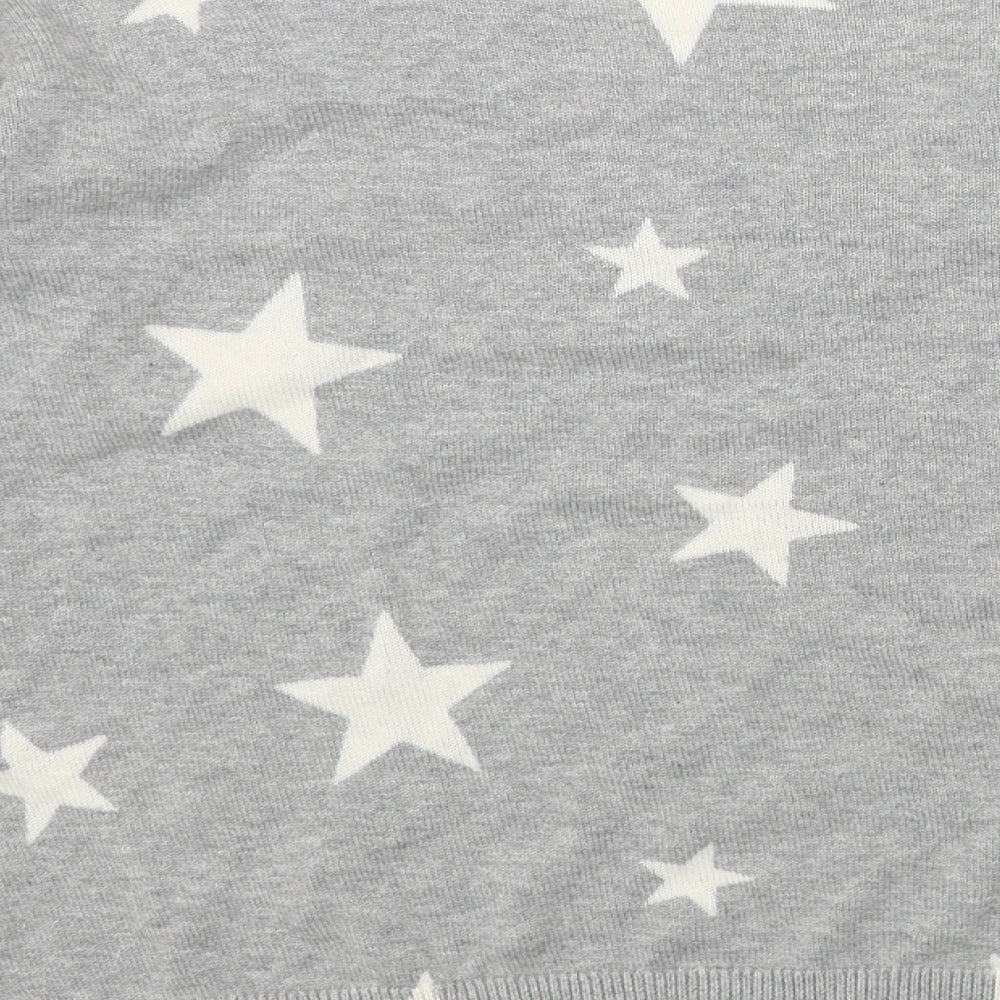 Marks and Spencer Womens Grey V-Neck Geometric Acrylic Pullover Jumper Size S - Star Print