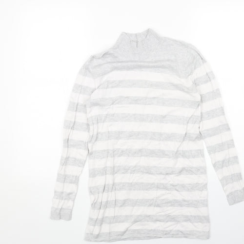 Primark Womens Grey Mock Neck Striped Acrylic Pullover Jumper Size 14