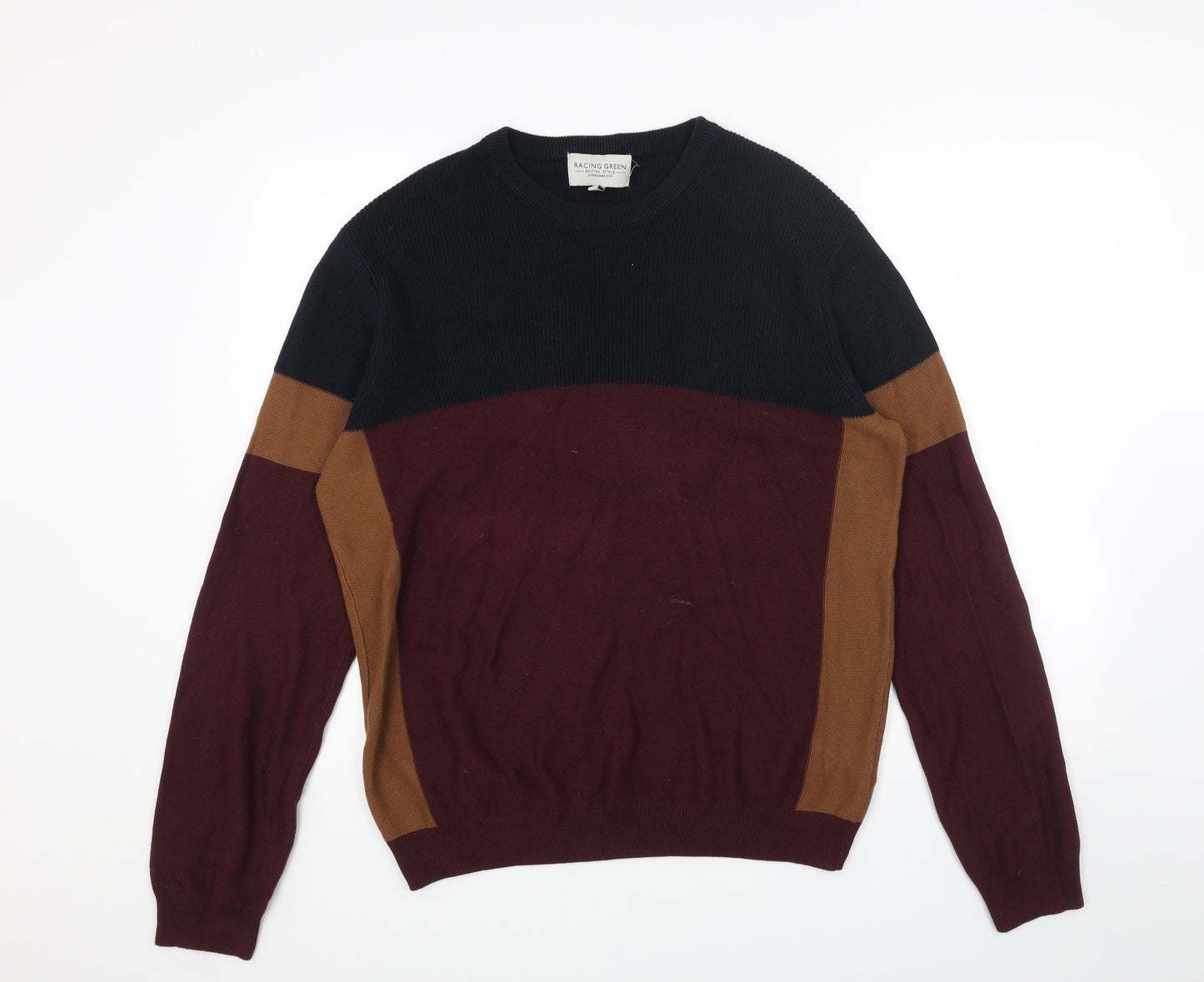 Racing Green Mens Red Round Neck Acrylic Pullover Jumper Size M Long Sleeve