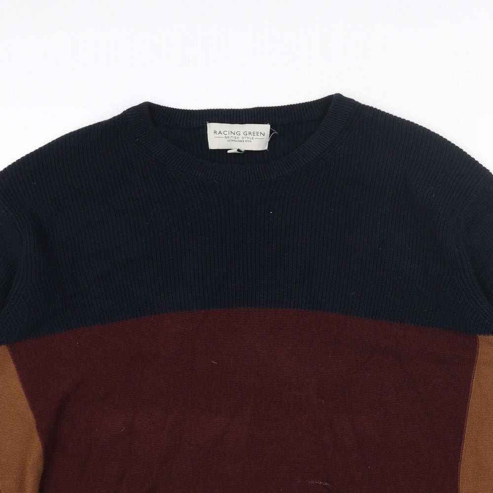 Racing Green Mens Red Round Neck Acrylic Pullover Jumper Size M Long Sleeve