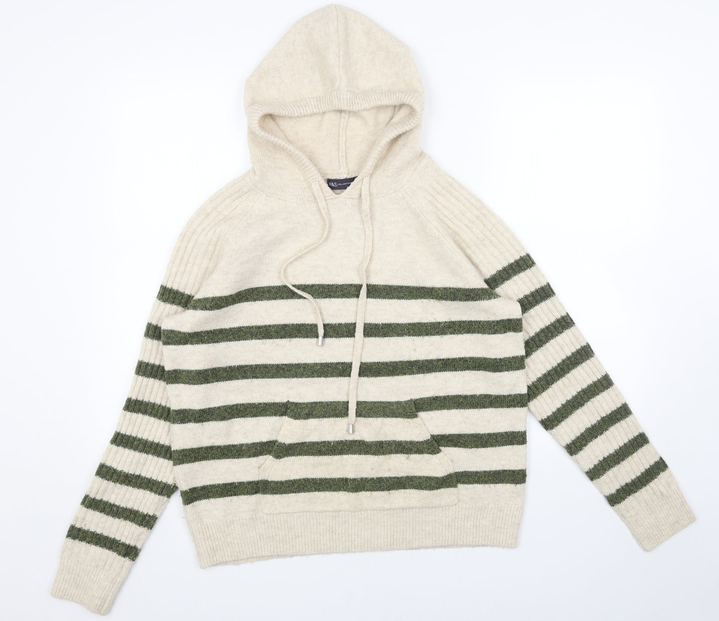 Marks and Spencer Womens Beige Round Neck Striped Acrylic Pullover Jumper Size M