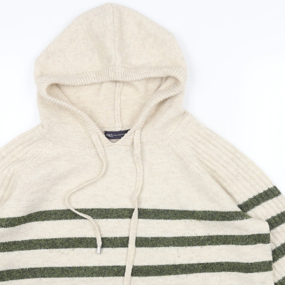 Marks and Spencer Womens Beige Round Neck Striped Acrylic Pullover Jumper Size M