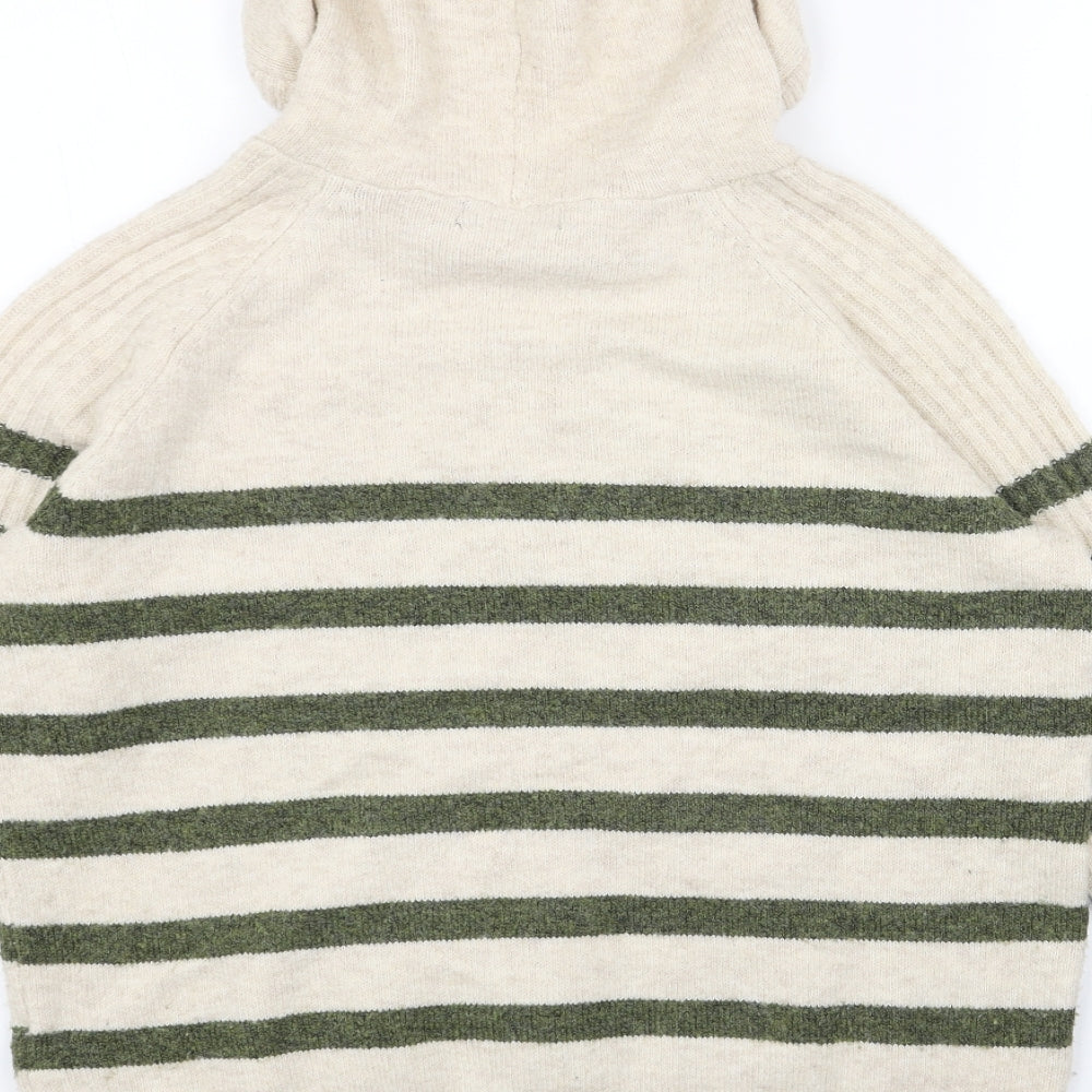 Marks and Spencer Womens Beige Round Neck Striped Acrylic Pullover Jumper Size M