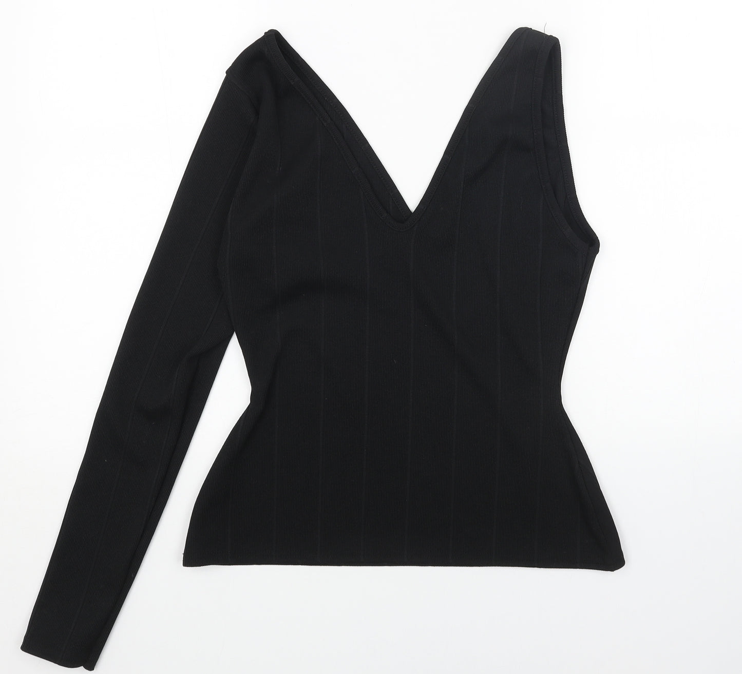 Boohoo Womens Black Polyester Basic Blouse Size 12 V-Neck