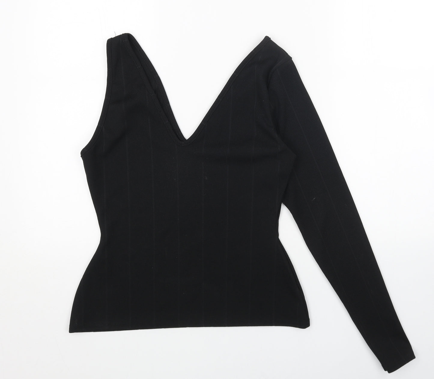Boohoo Womens Black Polyester Basic Blouse Size 12 V-Neck