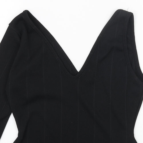 Boohoo Womens Black Polyester Basic Blouse Size 12 V-Neck