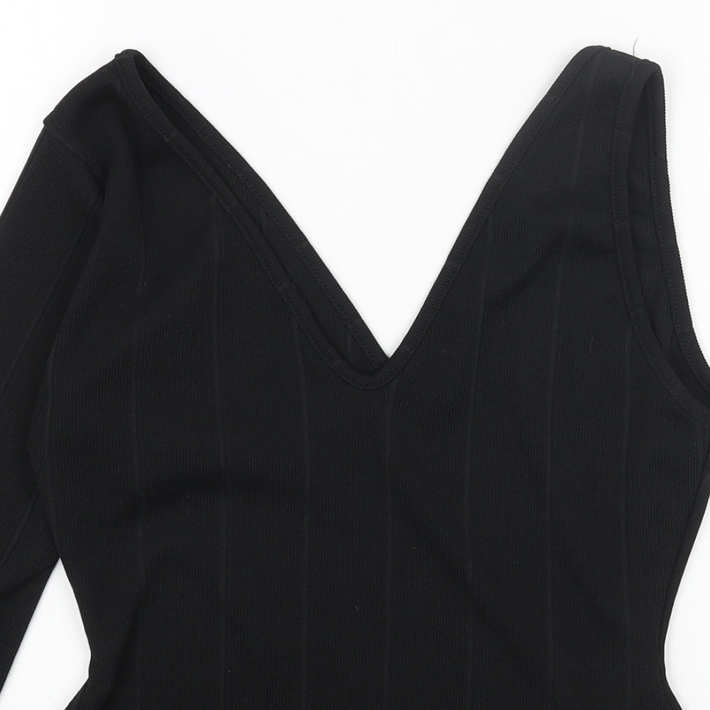 Boohoo Womens Black Polyester Basic Blouse Size 12 V-Neck