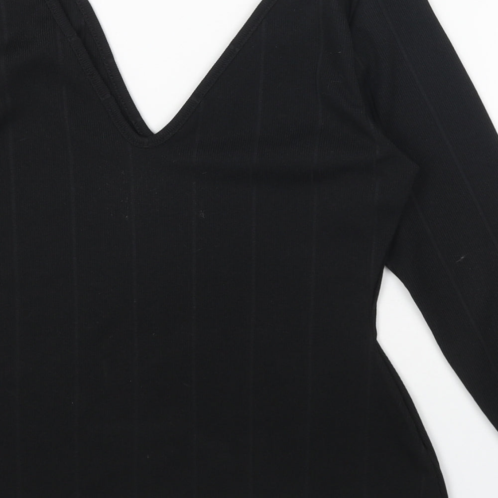 Boohoo Womens Black Polyester Basic Blouse Size 12 V-Neck