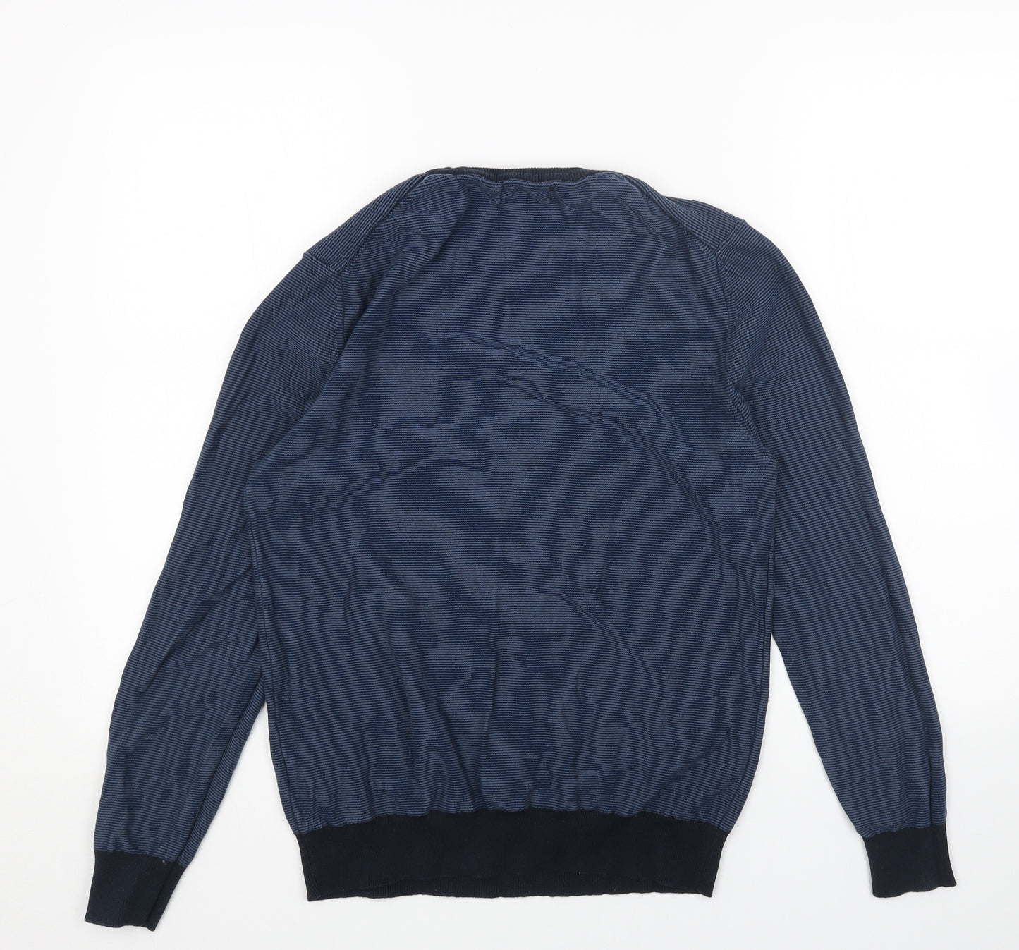Primark Mens Blue Round Neck Striped Acrylic Pullover Jumper Size L Long Sleeve