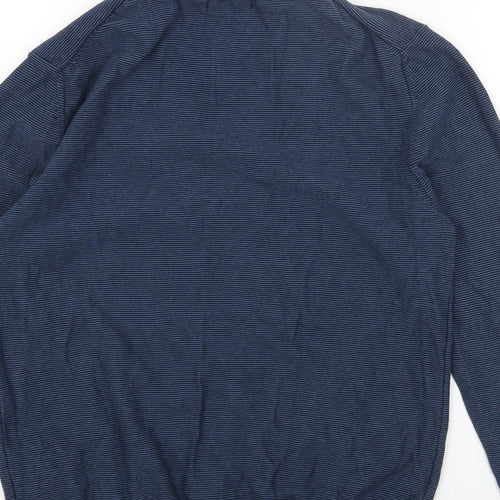 Primark Mens Blue Round Neck Striped Acrylic Pullover Jumper Size L Long Sleeve