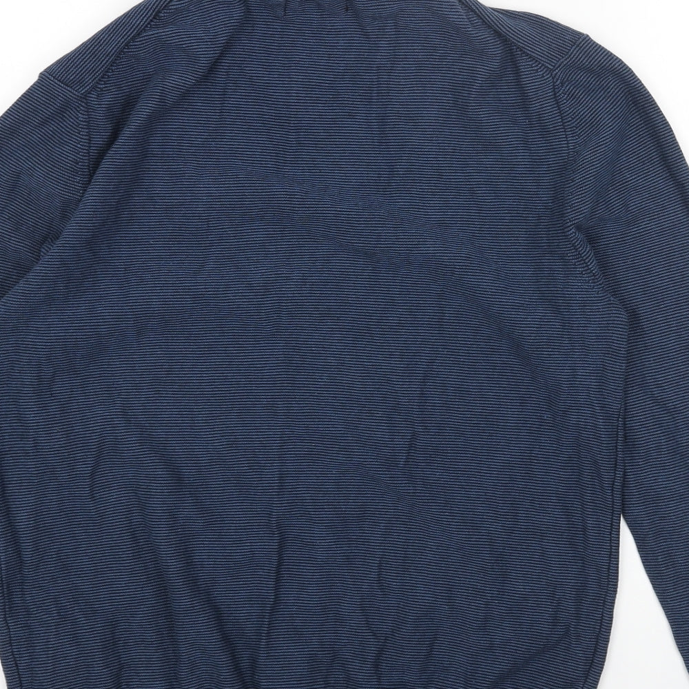 Primark Mens Blue Round Neck Striped Acrylic Pullover Jumper Size L Long Sleeve