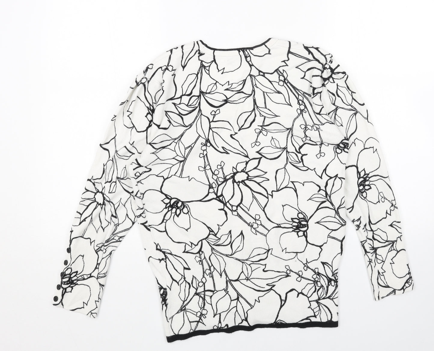 Roman Womens White Scoop Neck Floral Viscose Pullover Jumper Size 14