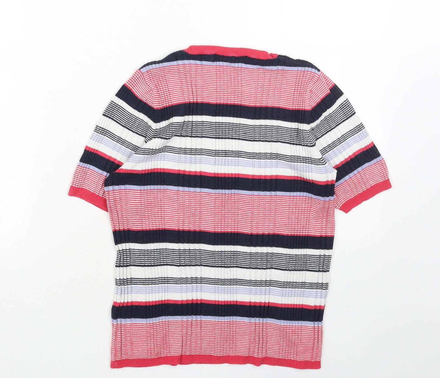 Marks and Spencer Womens Pink Round Neck Striped Acrylic Pullover Jumper Size 12