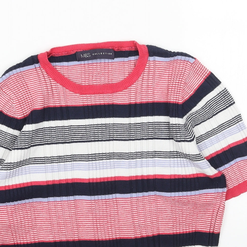 Marks and Spencer Womens Pink Round Neck Striped Acrylic Pullover Jumper Size 12