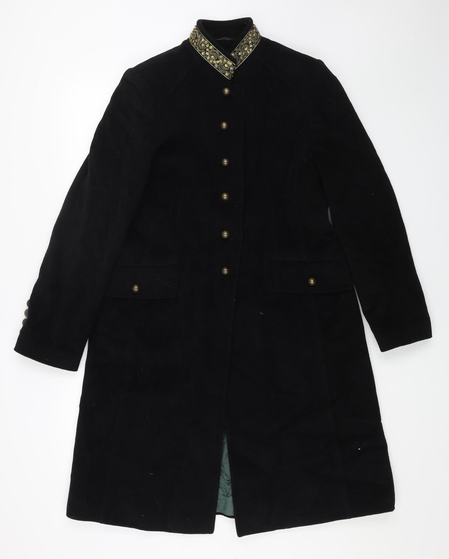 Preworn Womens Black Military Jacket Coat Size 14 Button