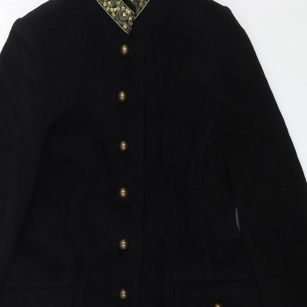 Preworn Womens Black Military Jacket Coat Size 14 Button